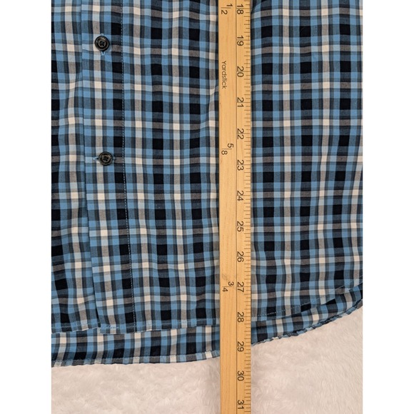 Fjallraven Shirt Men's M Blue Plaid Ovik Short‎ Sleeve Button Down Poly/Cotton - Picture 9 of 15